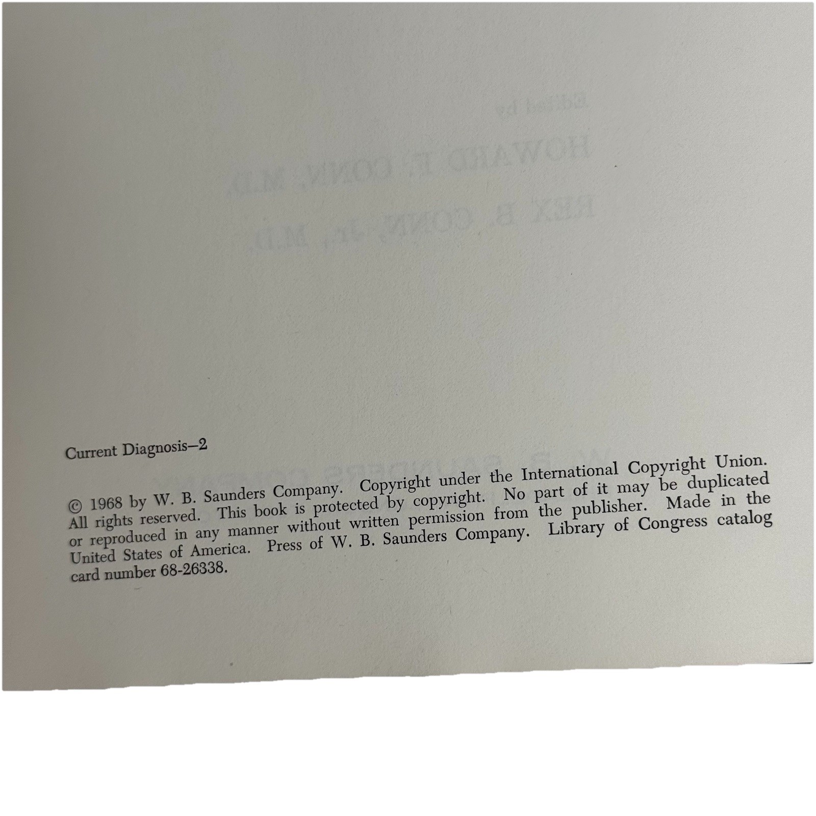 1968 Current Diagnosis 2 Conn & Conn Hardcover Medical Reference Book Vintage