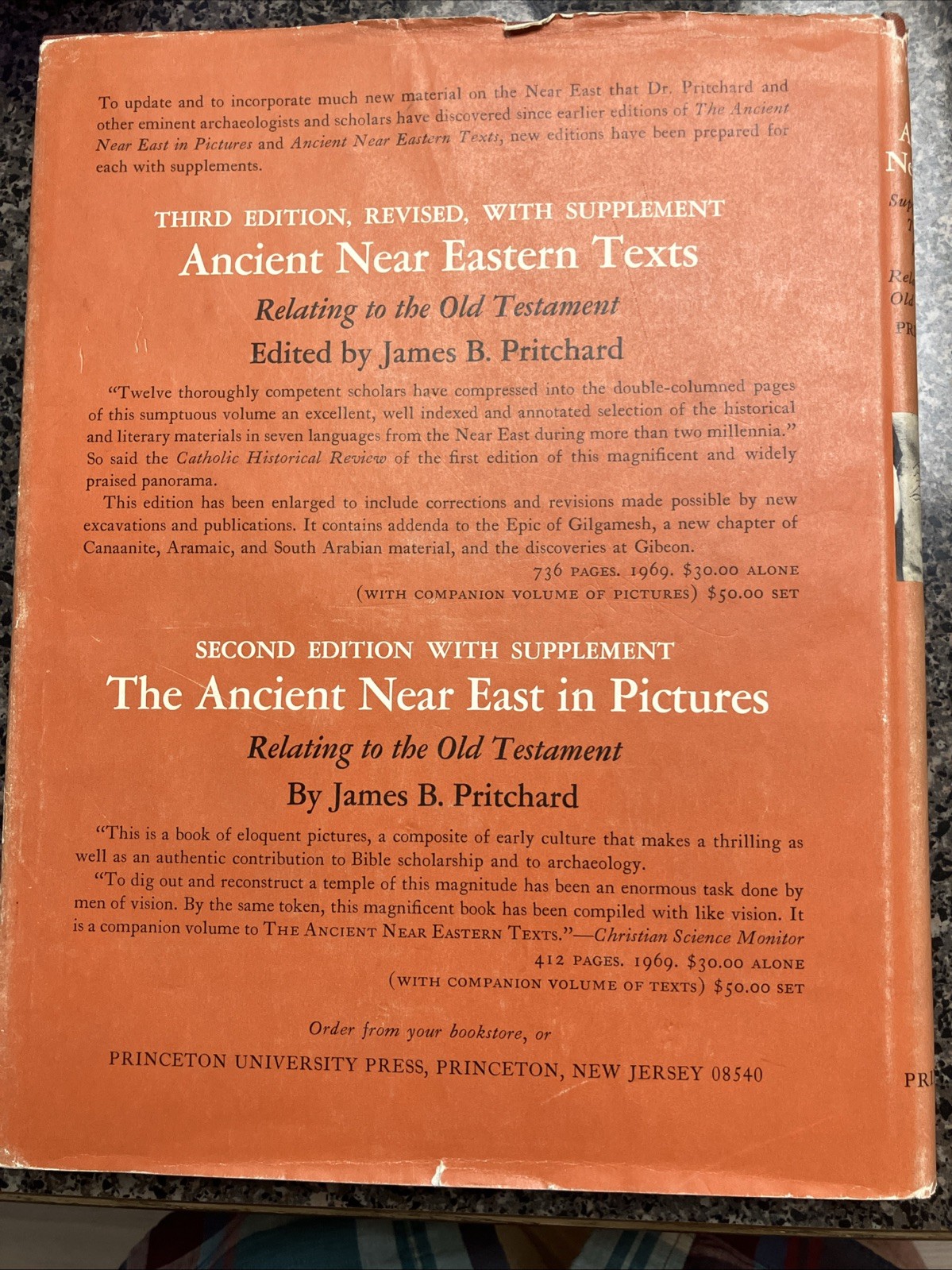 The Ancient Near East, Supp Texts, Pritchard, Hardcover, 1969, Princeton