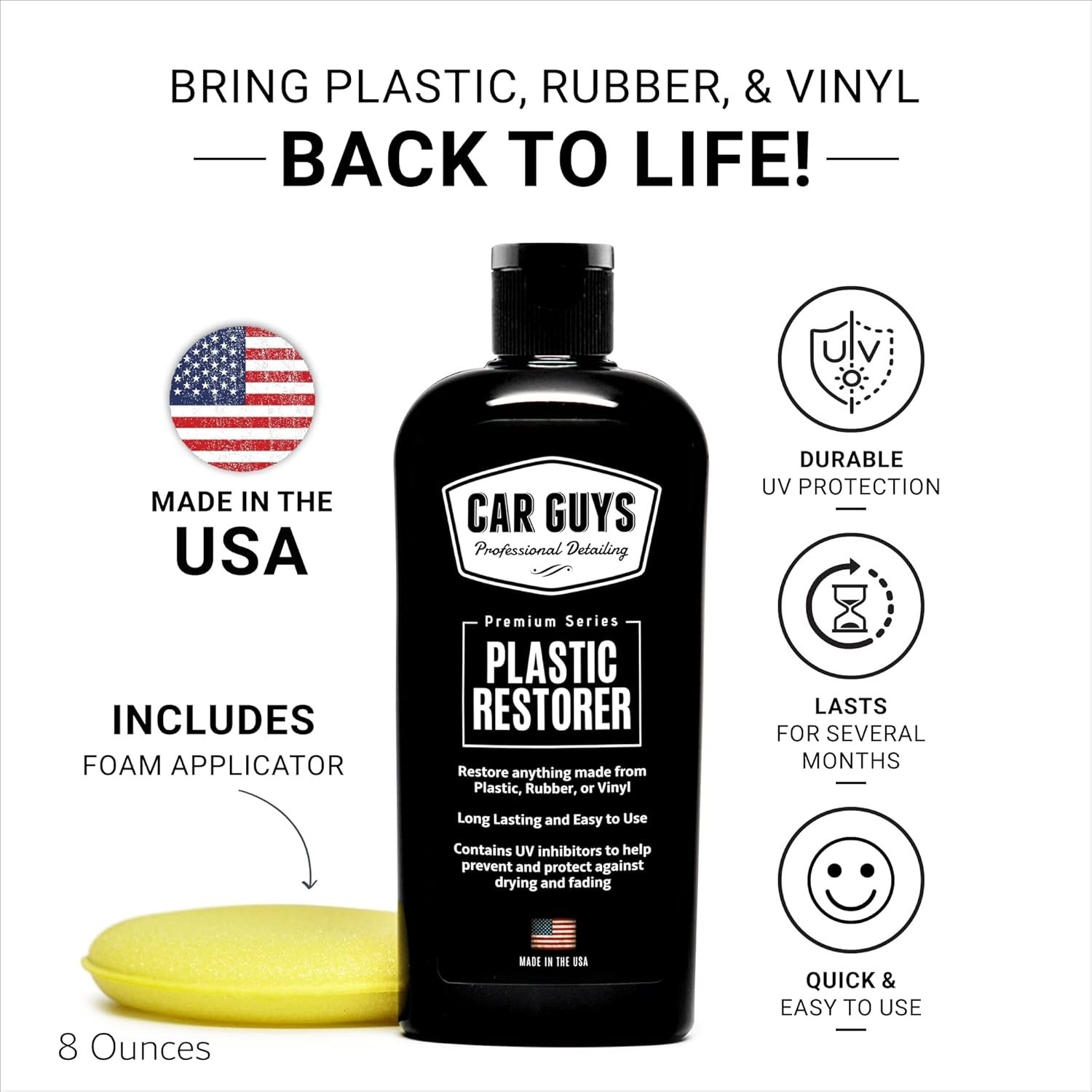 Plastic Restorer Kit 8 Oz Auto Detailing Rubber Vinyl trim protector