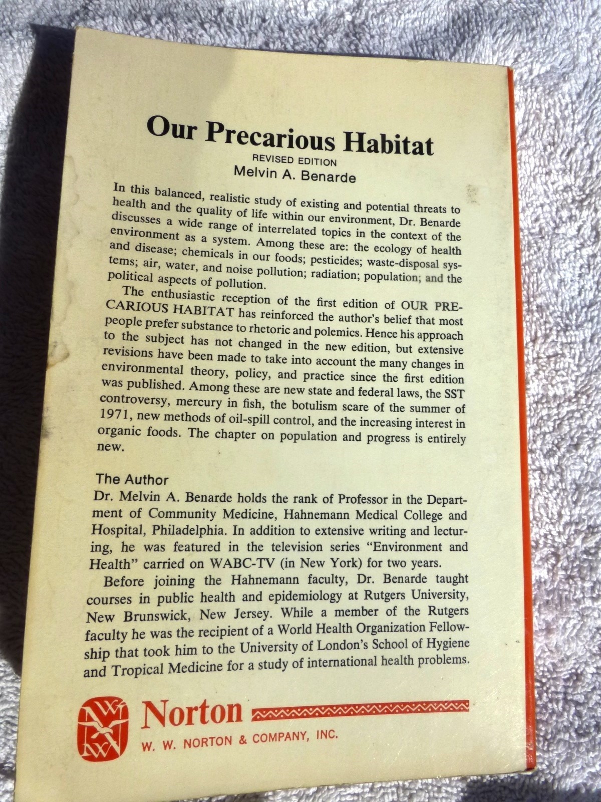 Melvin A. Benarde 1973 Our Precarious Habitat Global Warming, Pollution, Ecology