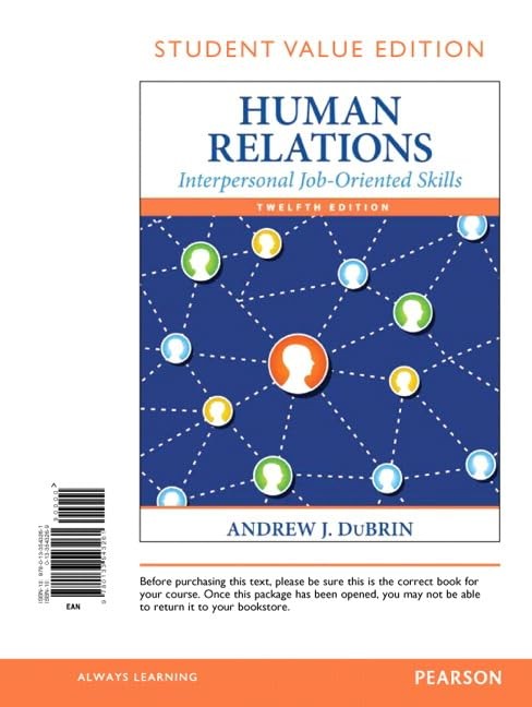 Human Relations: Interpersonal Job-Oriented Skills [Loose Leaf] DuBrin, Andrew