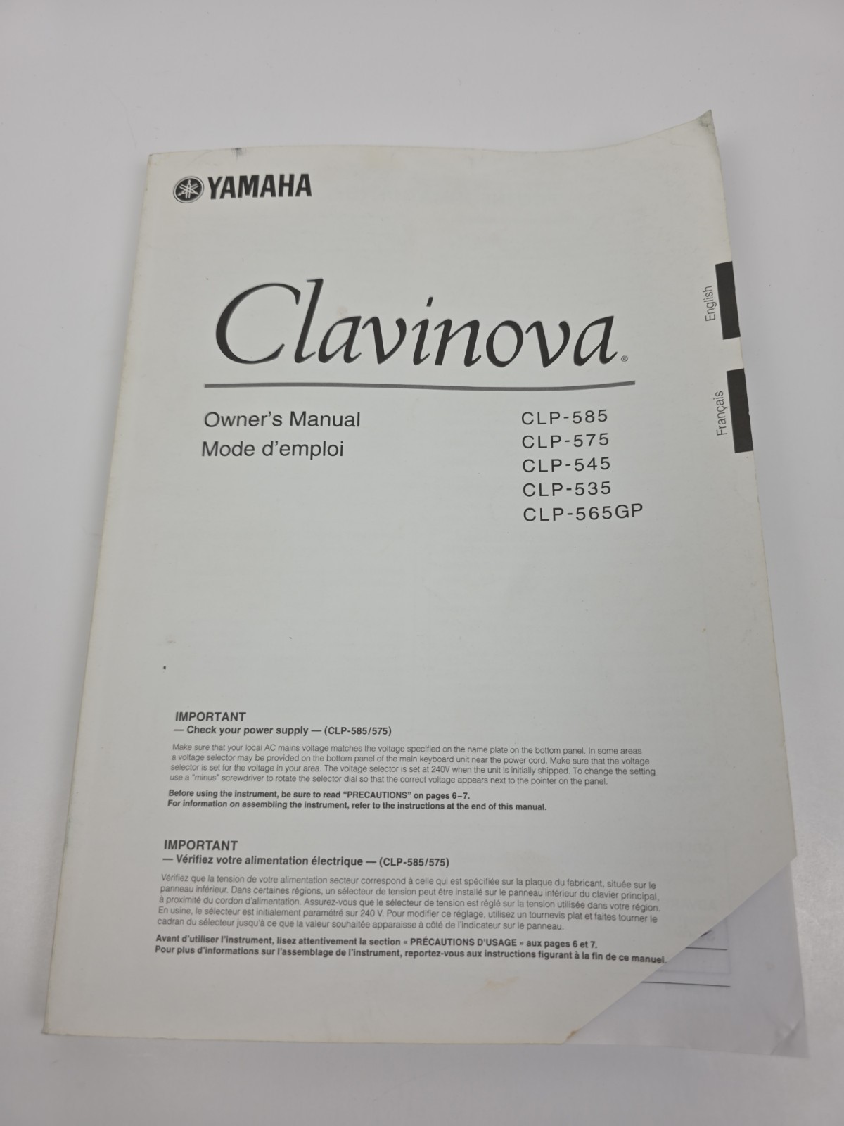 Yamaha CLP-585 575 545 535 565 Instruction Manual Clavinova (Read Description)