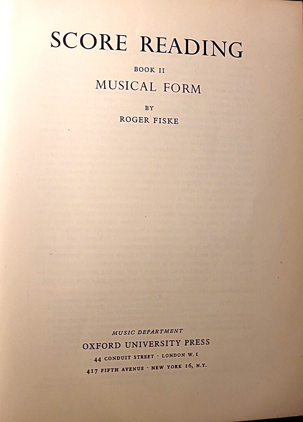 Score Reading Book II Musical Form 1958
