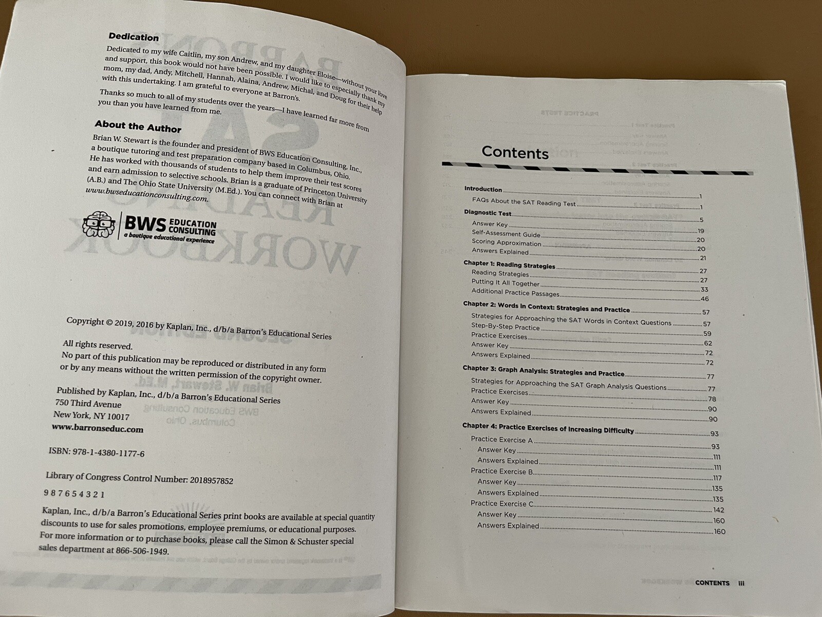 BARRON’S SAT READING WORKBOOK (BARRON’S TEST PREP) By Stewart Brian W. M.ed.