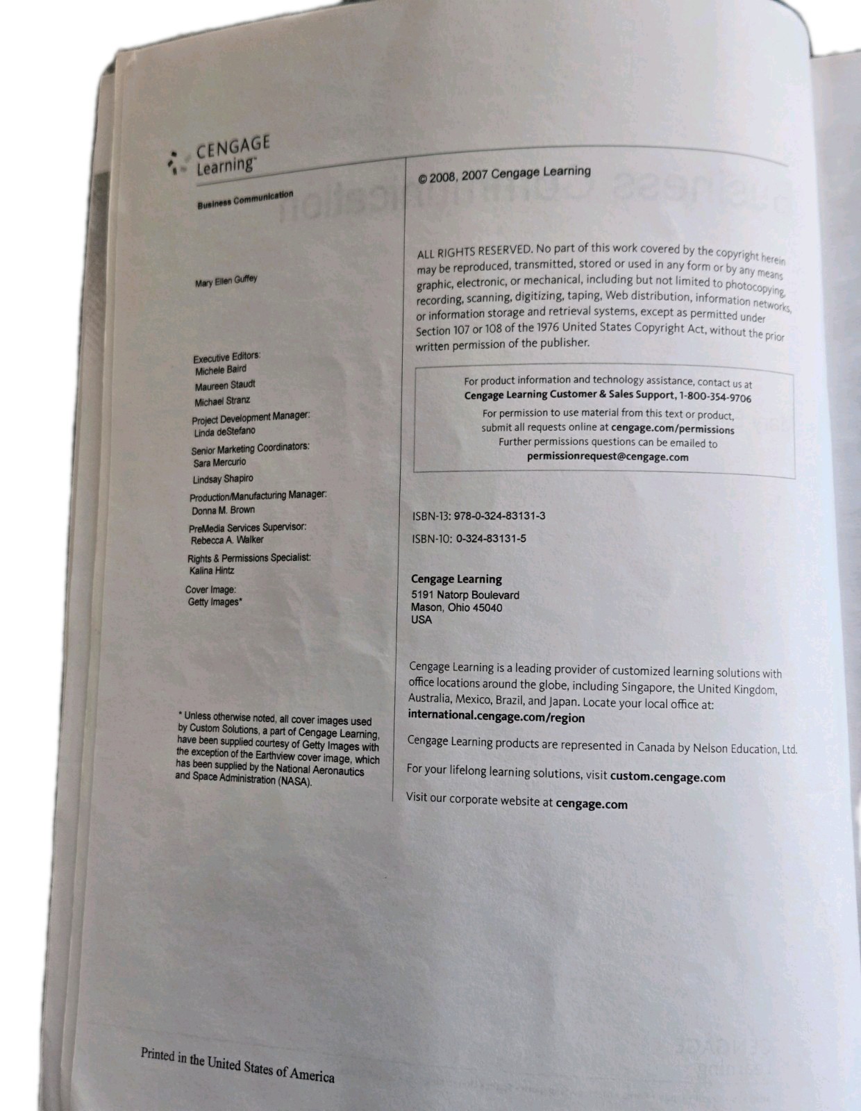 Used 2008 Cengage Learning Business Communication Textbook By Mary Ellen Guffey