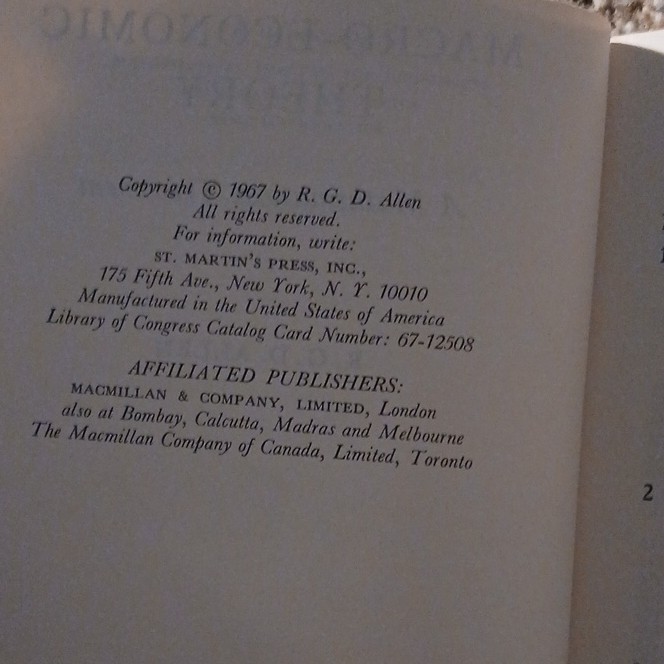 Macro-Economic Theory by R.G.D. Allen, St. Martin’s Press 1967 Paperback