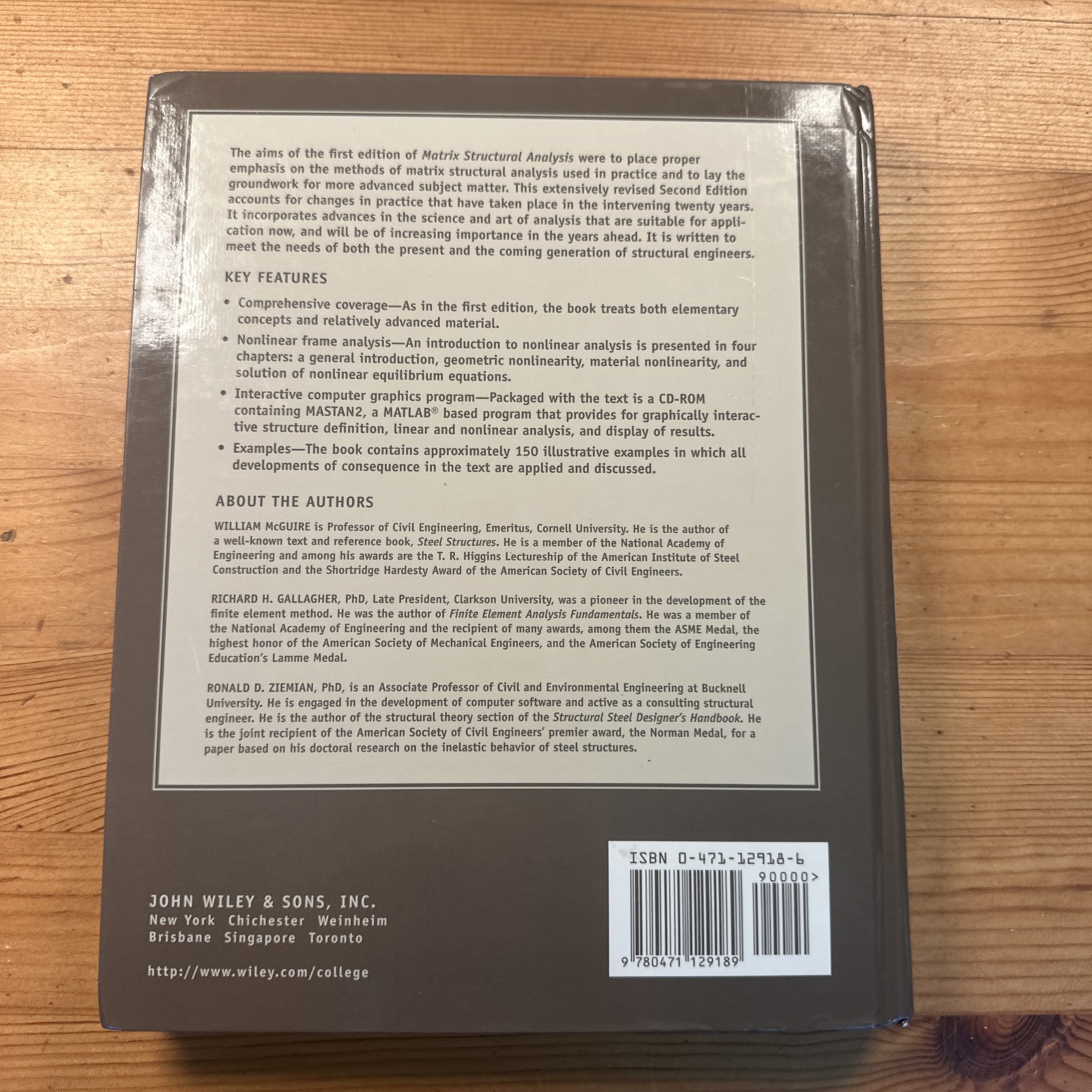 Matrix Structural Analysis 2nd Edition McGuire Gallagher Ziemian Hardcover