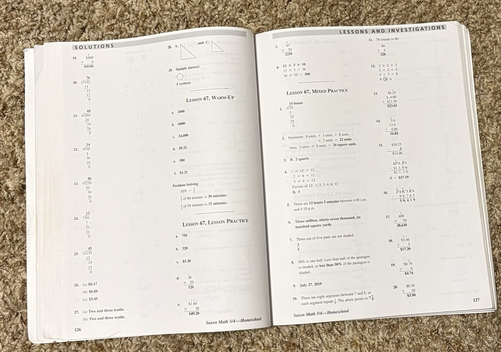 Saxon Saxon Math Homeschool 5/4 Solutions Manual Hake 2019 Paperback